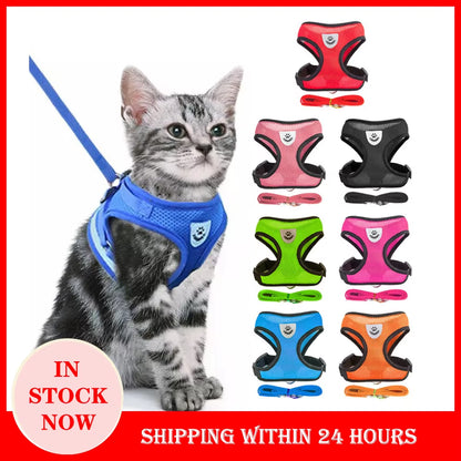 Adjustable Cat and Dog Harness with Breathable Mesh Vest and Traction Rope Set for Small to Medium Pets